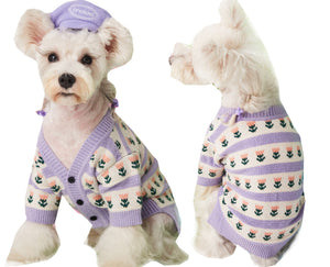 Elevate Your Dog's Wardrobe with the Purple Floral Jacquard Dog Sweater