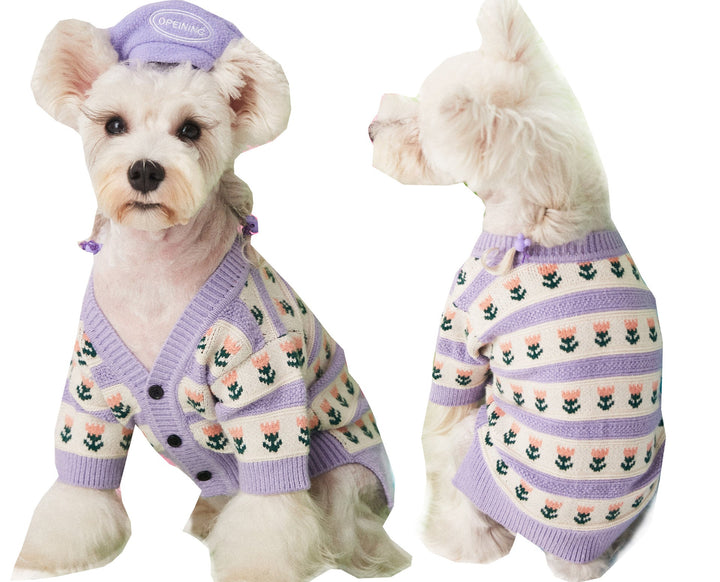 Elevate Your Dog's Wardrobe with the Purple Floral Jacquard Dog Sweater