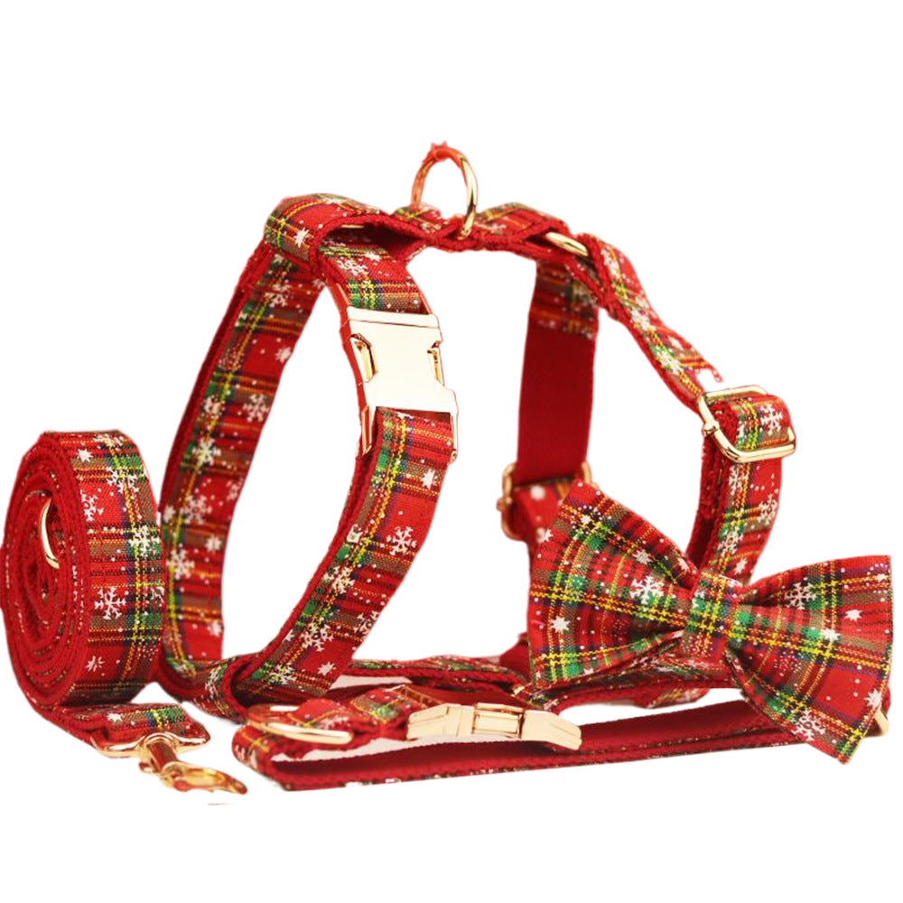 Christmas Plaid Dog Collar & Leash Set – Festive Bowknot Design (XS–XL, 5 Styles)