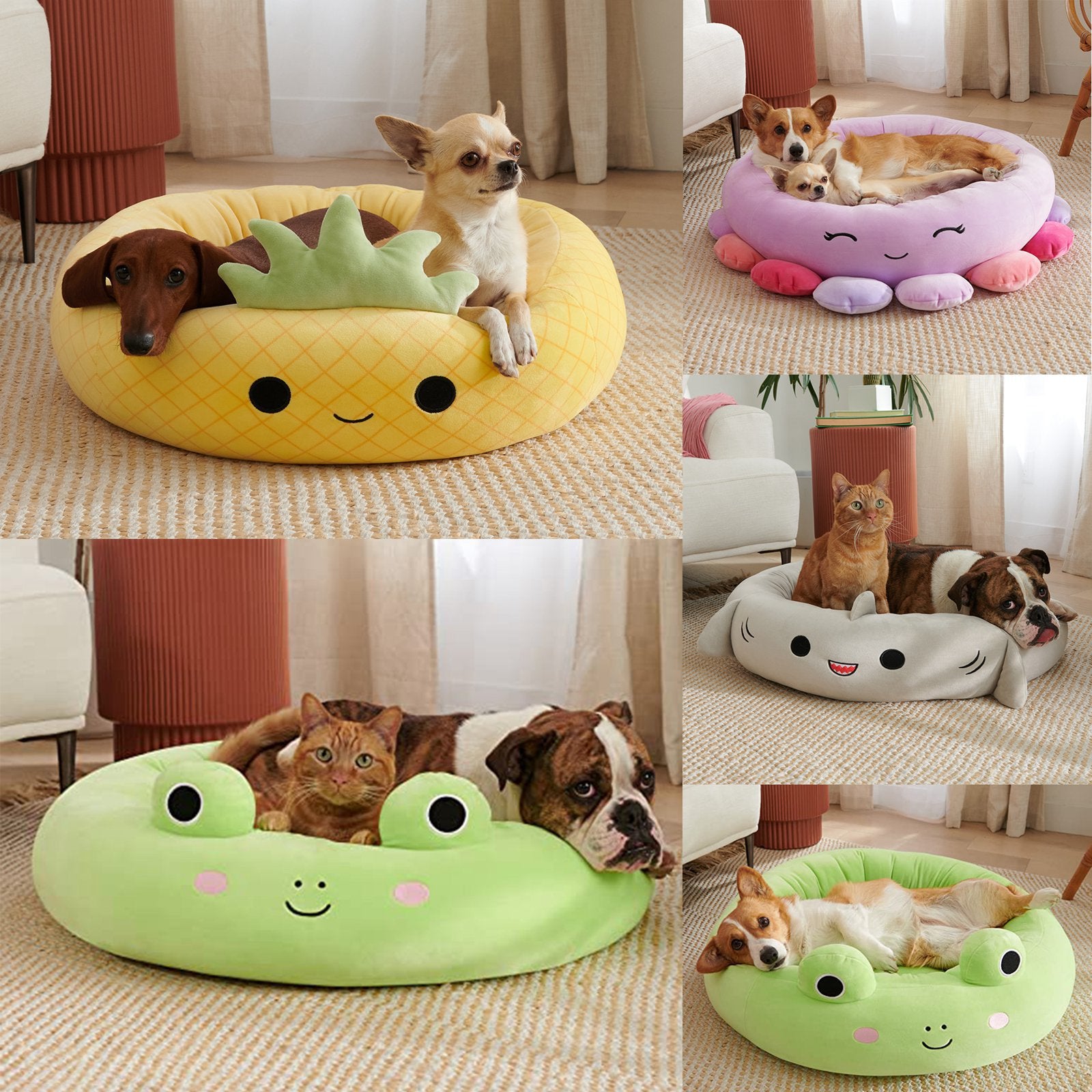 Novelty Animal & Fruit Print Dog Bed – Super Soft Plush Cushion (26 in)