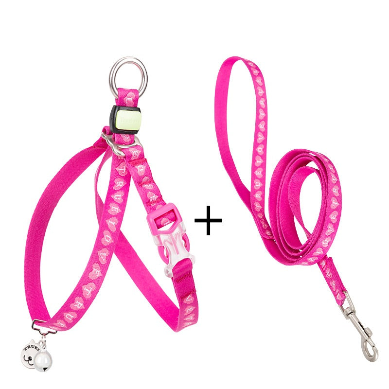Cat & Small Dog Chest Harness with Bell – Polyester Mesh Leash Set in 5 Colors (S–L)
