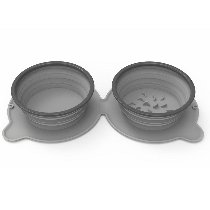 Portable Foldable Silicone Double Pet Food Bowl Non-Slip for Travel