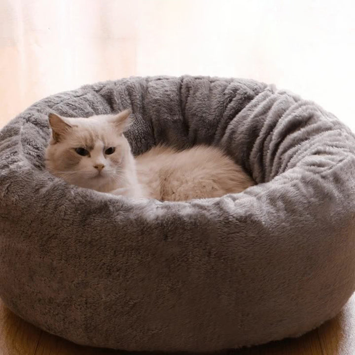 Long Plush Donut Dog Bed – Fluffy Warm Cushion for Dogs & Cats