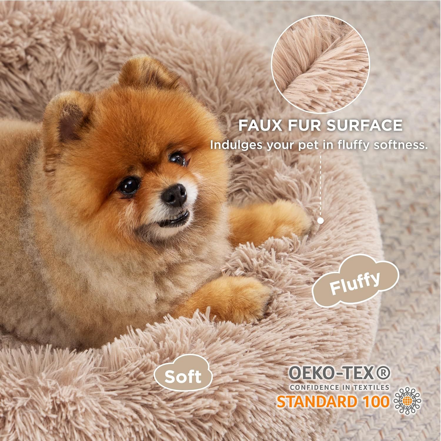 Non-Slip Round Fluffy Dog Bed – Indoor Plush Pet Mat in 5 Colors (5 Sizes)