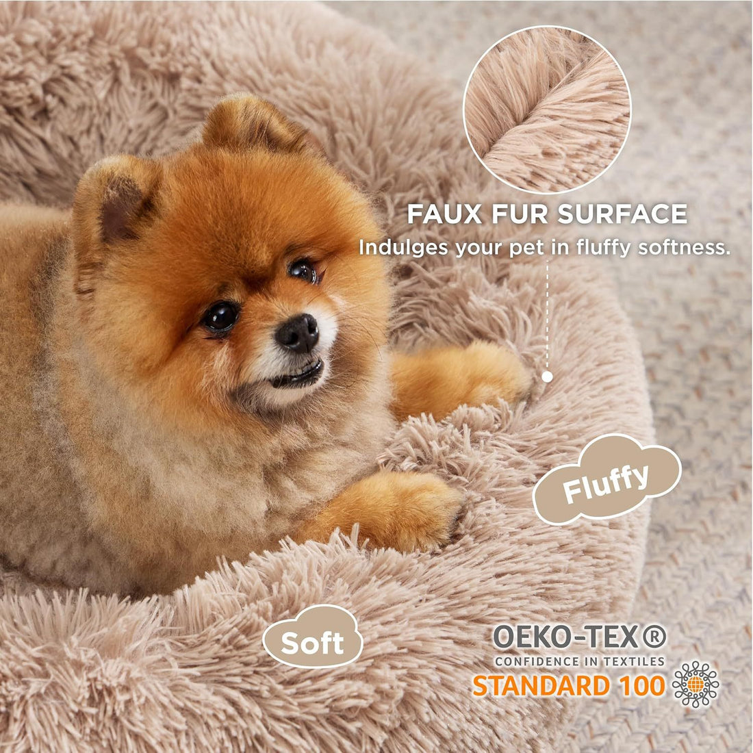Non-Slip Round Fluffy Dog Bed – Indoor Plush Pet Mat in 5 Colors (5 Sizes)