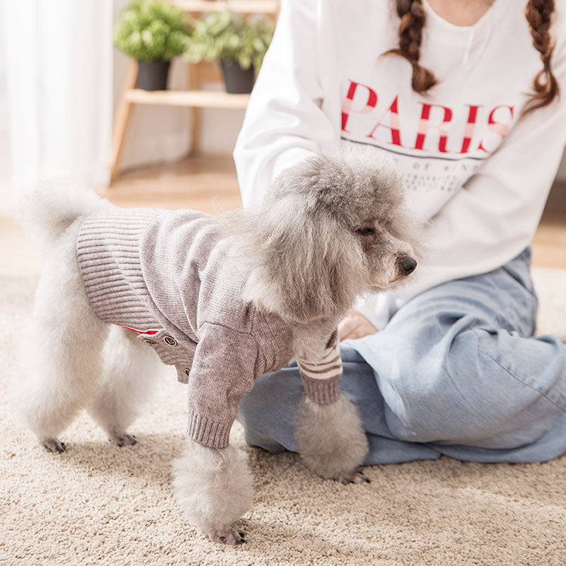 Cozy Gray Cardigan Pet Sweater – Soft Core Yarn Knit for Dogs (M–XL)