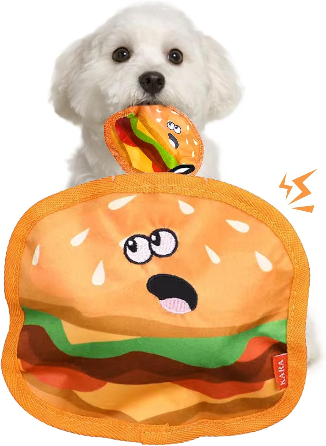 Durable Squeaky Crinkle Dog Toy Hamburger for Puppies and Dogs