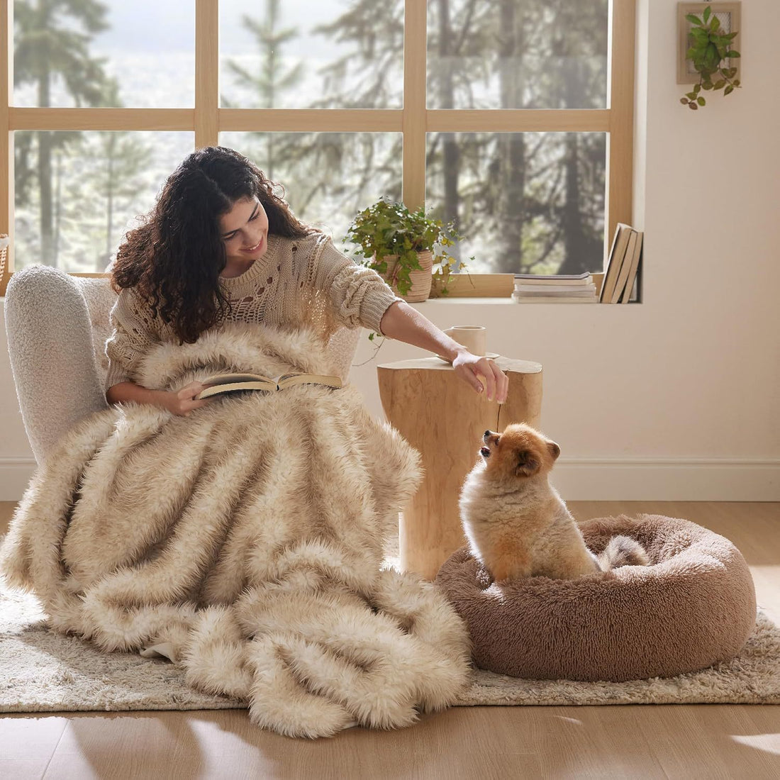 Non-Slip Round Fluffy Dog Bed – Indoor Plush Pet Mat in 5 Colors (5 Sizes)