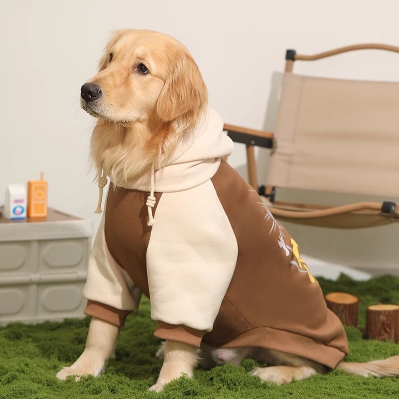 Large Dog Hooded Sweater – Patchwork Fall & Winter Coat for Big Breeds (3XL–7XL)