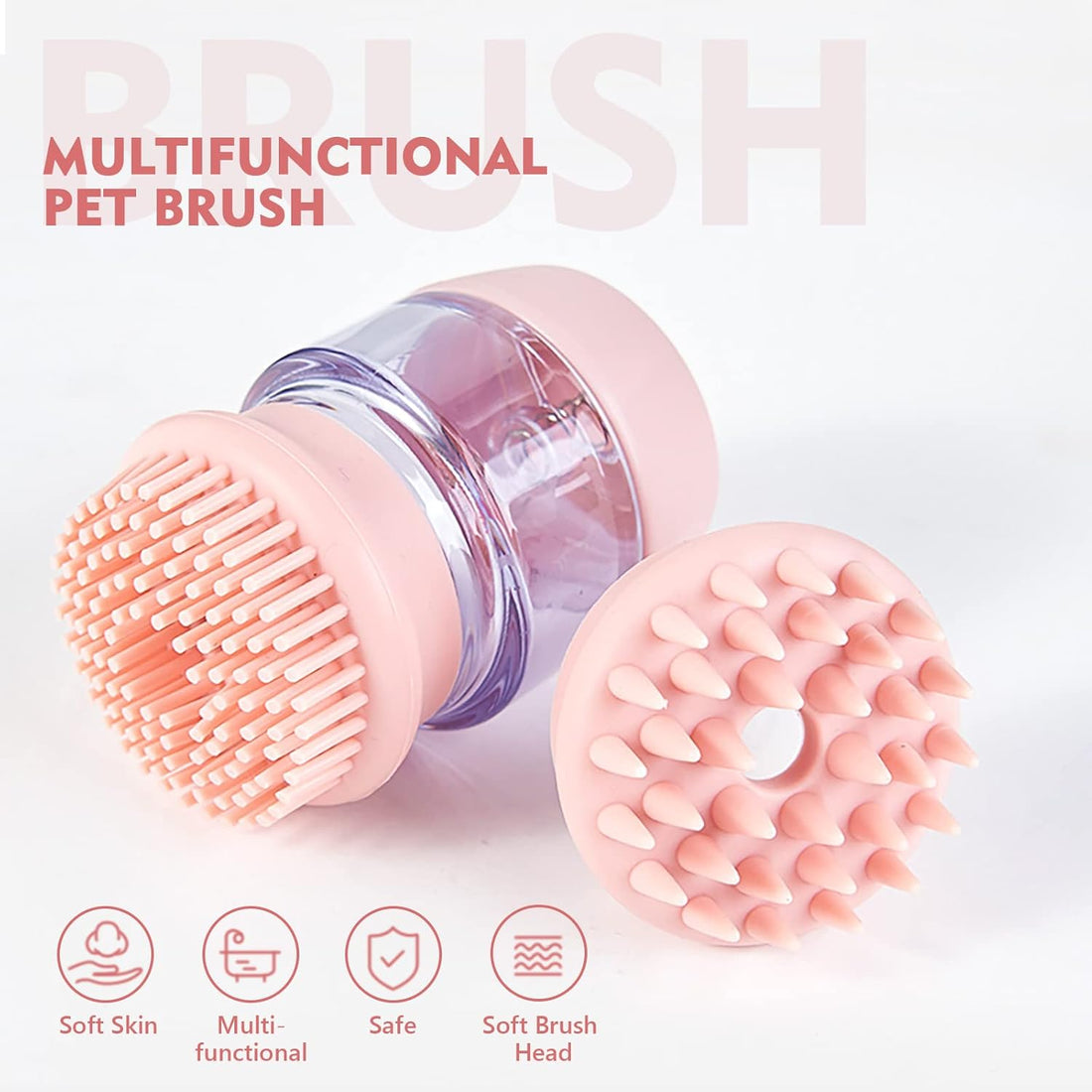 Silicone Pet Bathing and Grooming Brush with Shampoo Dispenser for Cats and Dogs