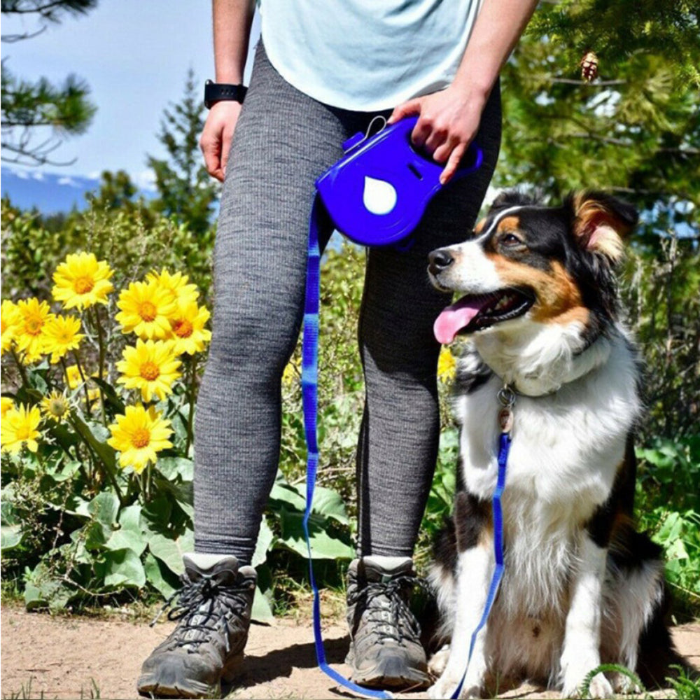 Multifunctional Retractable Dog Leash – 360° Tangle-Free with Folding Bowl (Blue, Red, Black)