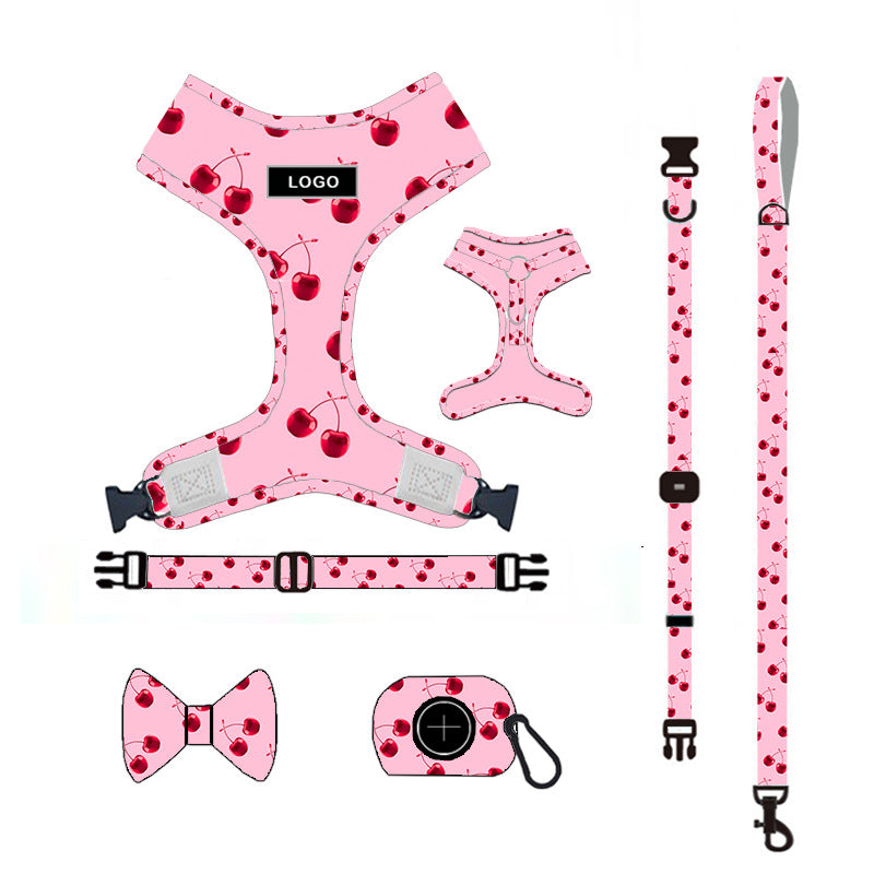 Complete Pink Dog Walking Set – Harness, Collar, Leash & Poop Bag Holder (S–XL)