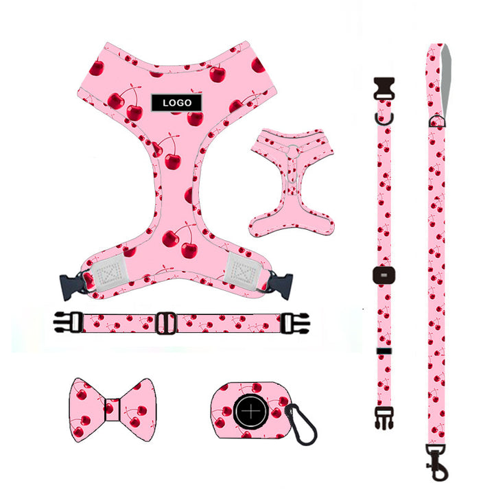 Complete Pink Dog Walking Set – Harness, Collar, Leash & Poop Bag Holder (S–XL)