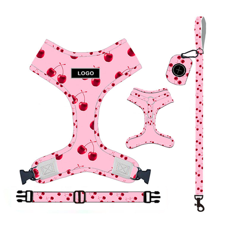 Complete Pink Dog Walking Set – Harness, Collar, Leash & Poop Bag Holder (S–XL)