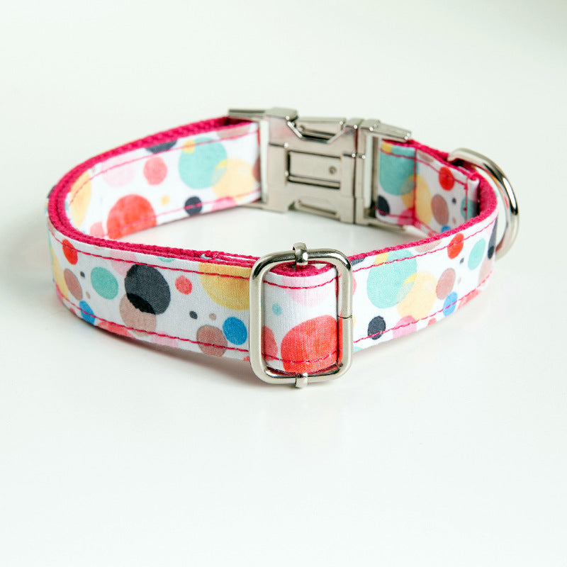 Bubble Pattern Dog Collar & Leash Set – Cute Pink Polyester (XS–XL)