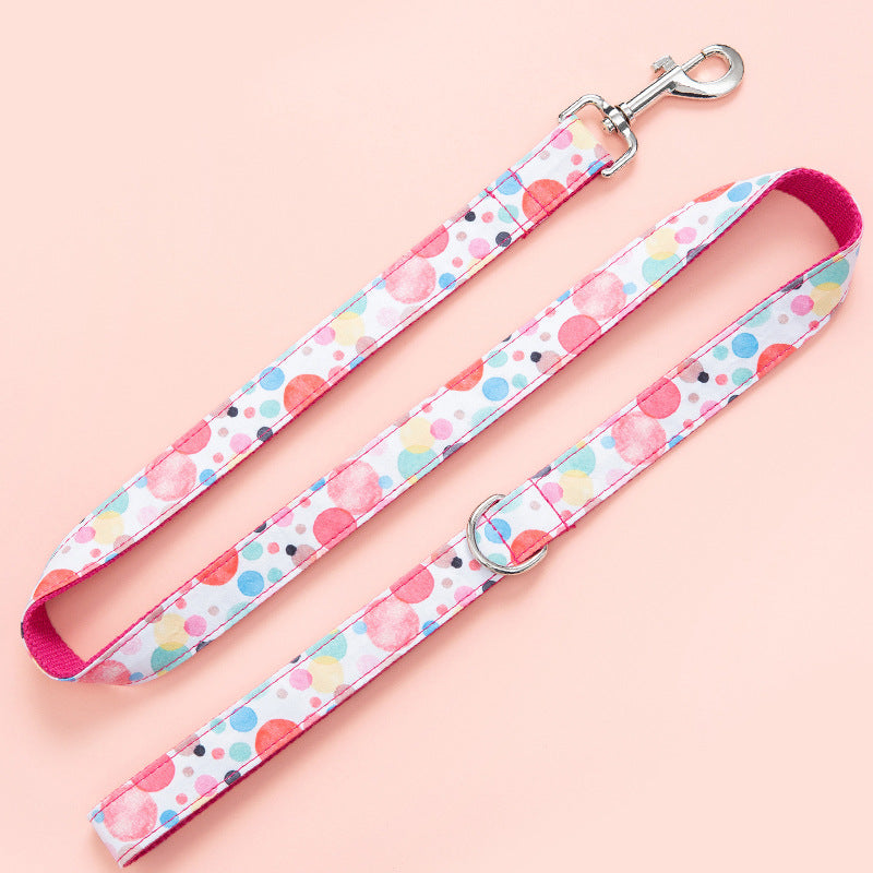 Bubble Pattern Dog Collar & Leash Set – Cute Pink Polyester (XS–XL)