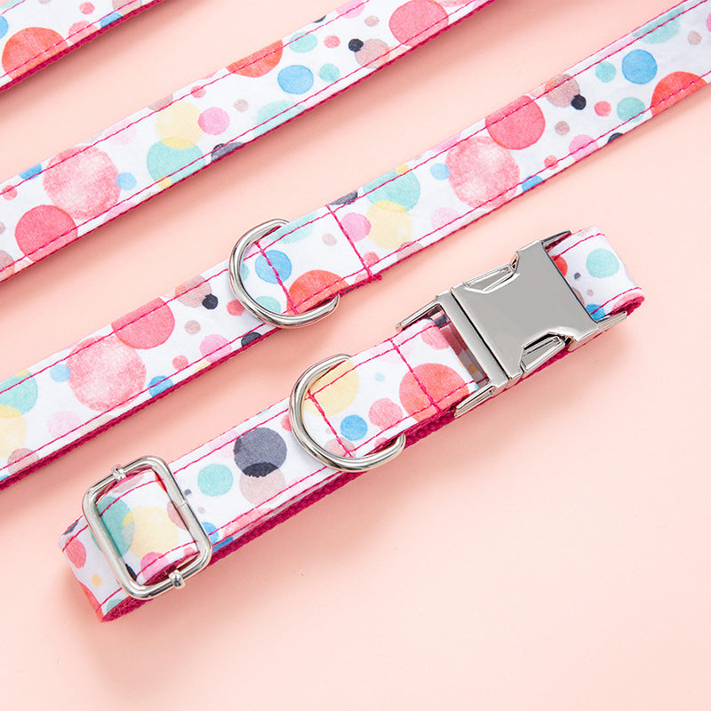 Bubble Pattern Dog Collar & Leash Set – Cute Pink Polyester (XS–XL)