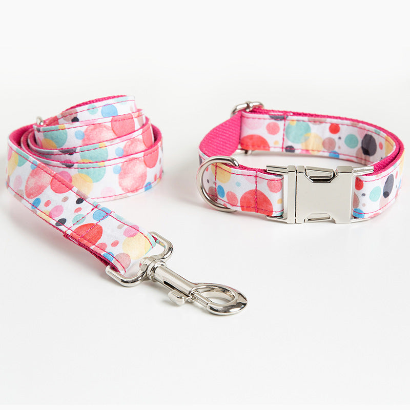 Bubble Pattern Dog Collar & Leash Set – Cute Pink Polyester (XS–XL)