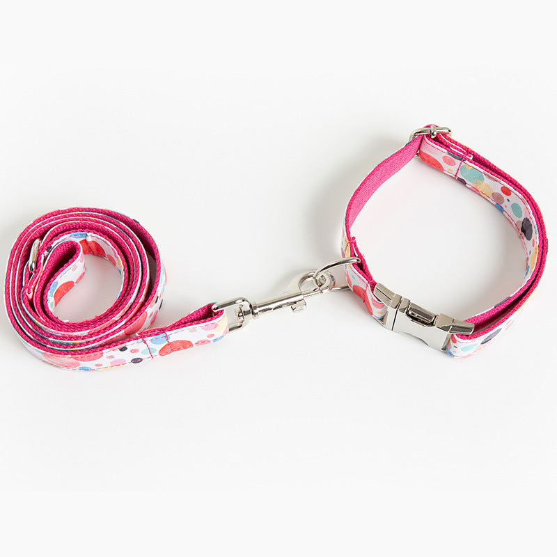 Bubble Pattern Dog Collar & Leash Set – Cute Pink Polyester (XS–XL)
