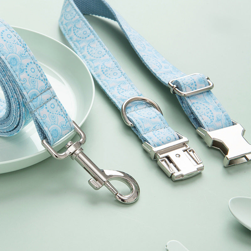 Paisley Print Dog Collar & Leash Set – Boho Polyester Walking Set (XS–XL)