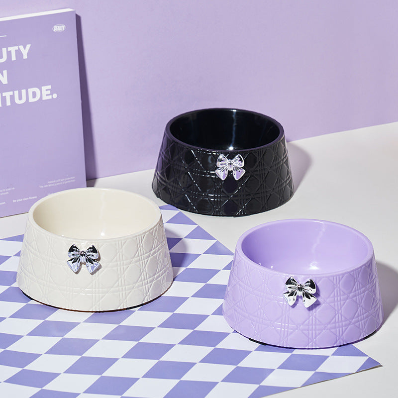 Bowknot Pet Food Bowl Diamond Pattern Feeder for Dogs and Cats