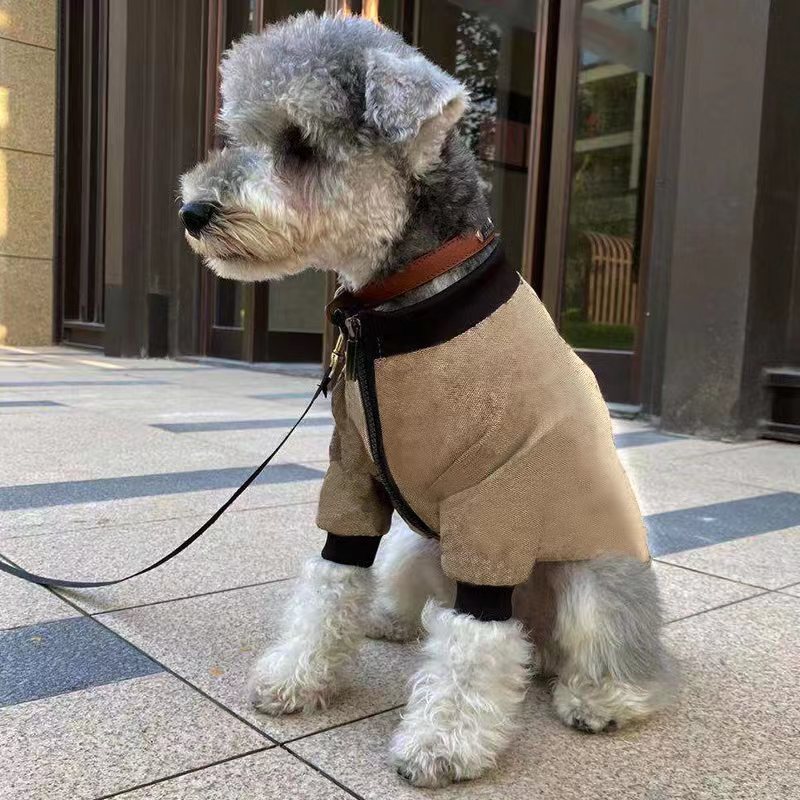 Khaki Hooded Winter Dog Coat – Casual Polyester Jacket (S–2XL)