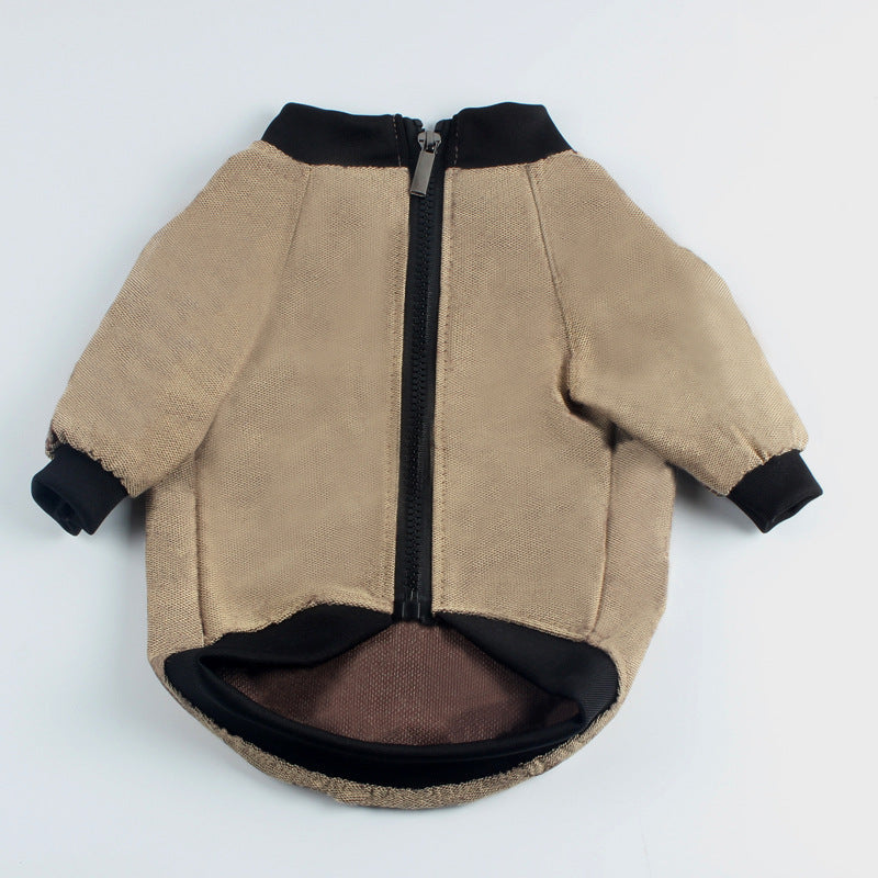 Khaki Hooded Winter Dog Coat – Casual Polyester Jacket (S–2XL)