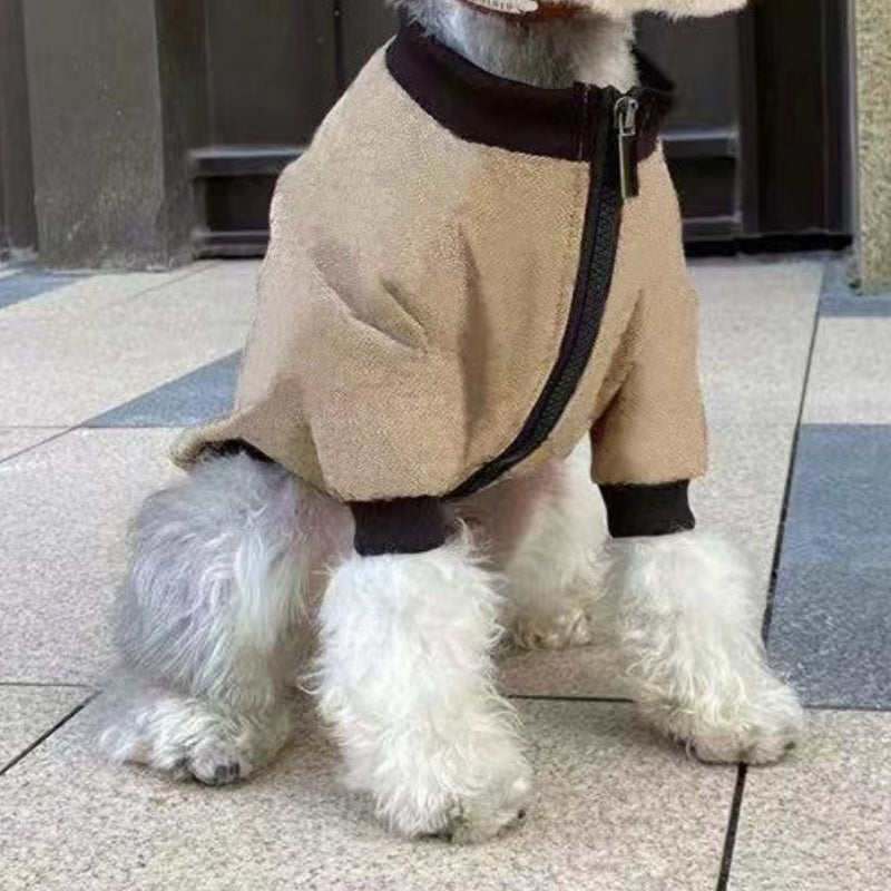 Khaki Hooded Winter Dog Coat – Casual Polyester Jacket (S–2XL)