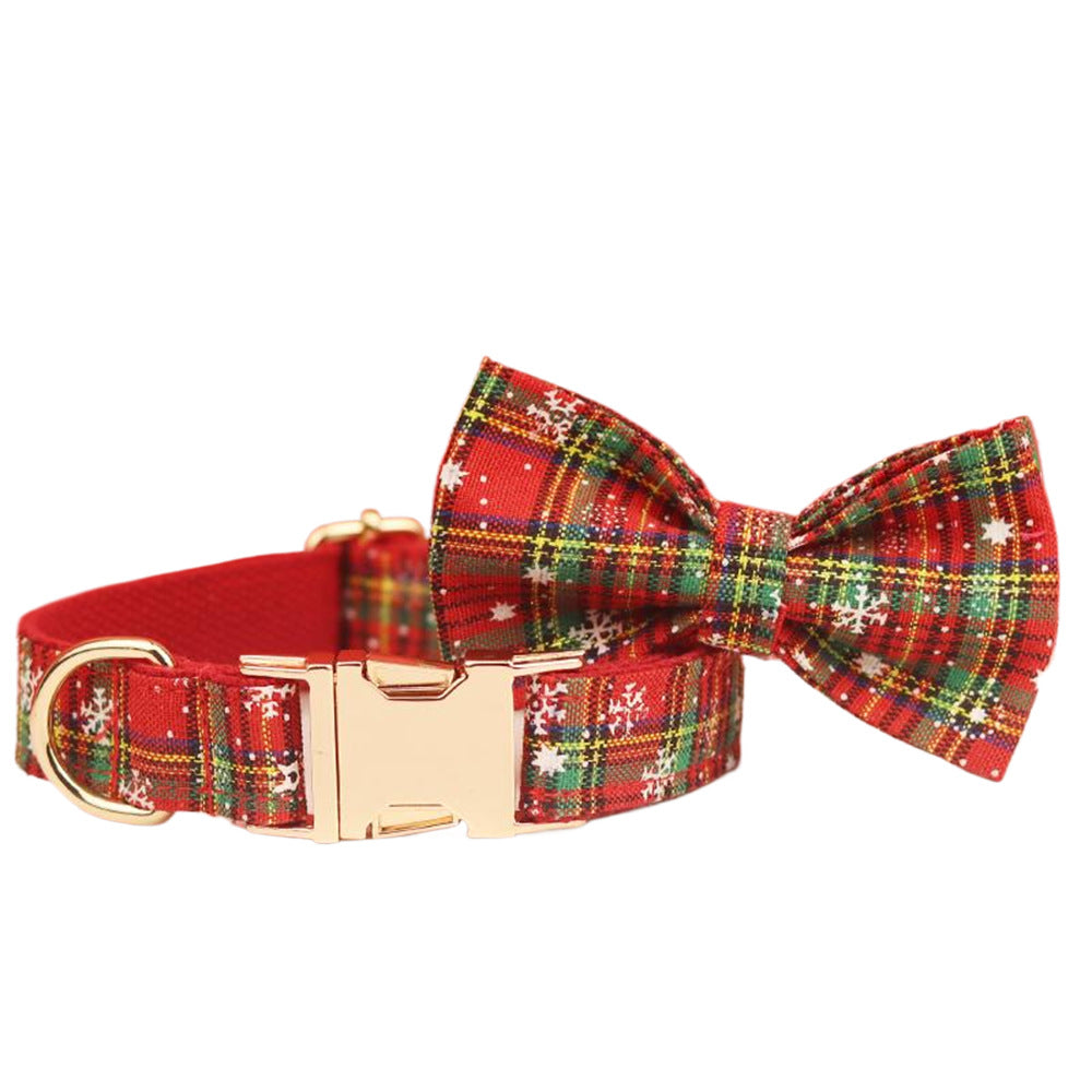 Christmas Plaid Dog Collar & Leash Set – Festive Bowknot Design (XS–XL, 5 Styles)
