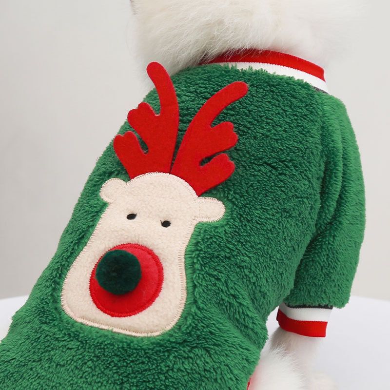 Christmas Velvet Dog Sweater – Fawn Print Holiday Outfit in Red & Green (XS–2XL)