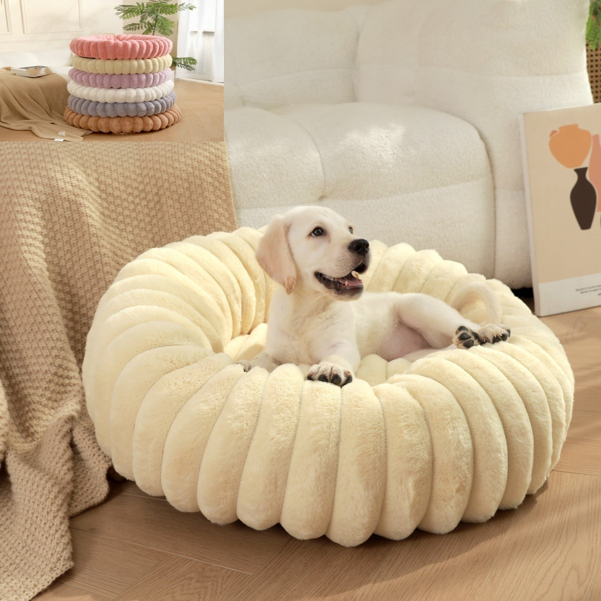 Long Hair Round Pet Bed – Warm Plush Nest for Cats & Dogs (6 Sizes, 5 Colors)
