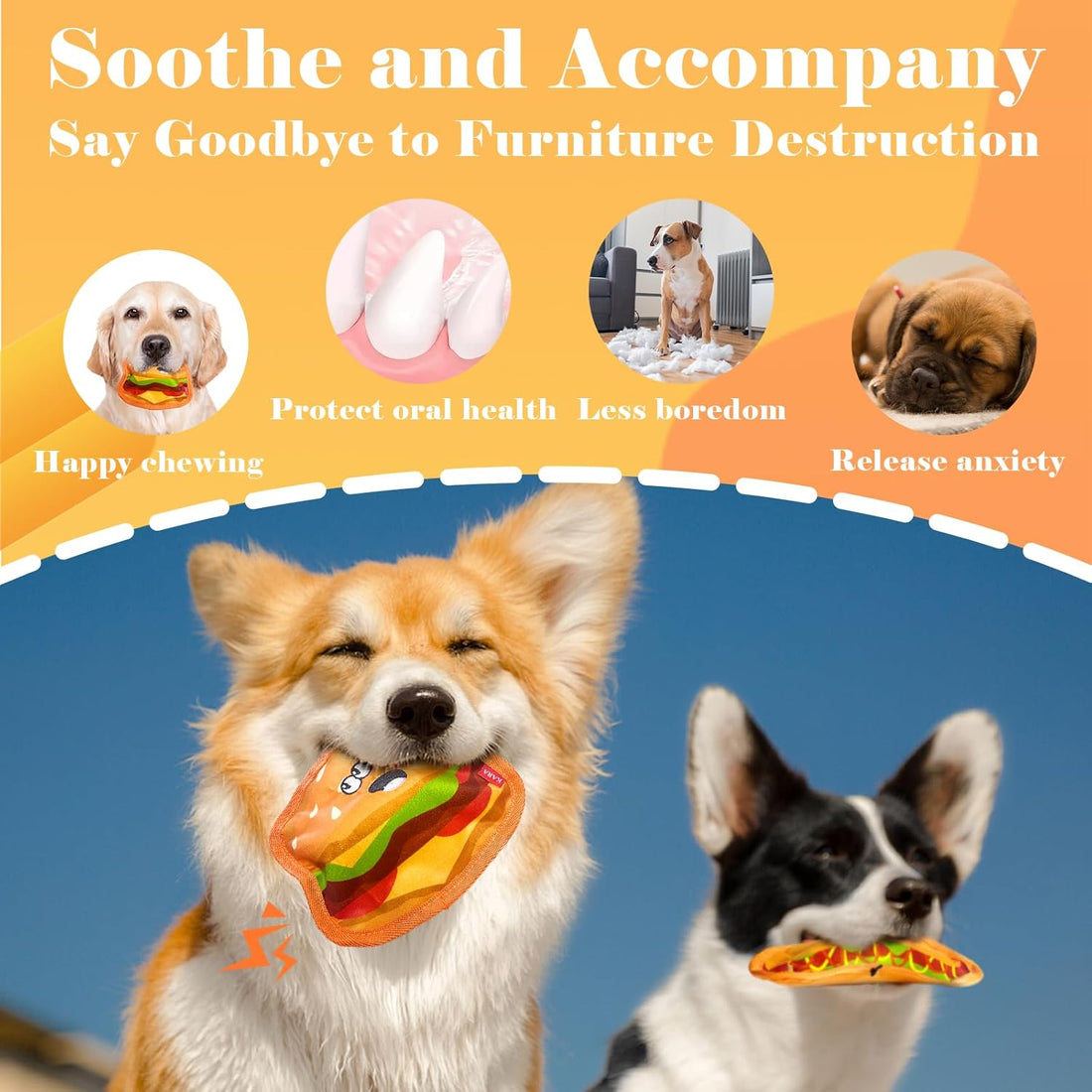 Durable Squeaky Crinkle Dog Toy Hamburger for Puppies and Dogs