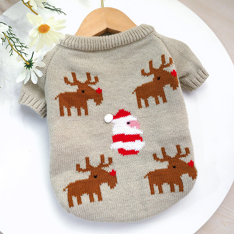 Elk Print Christmas Dog Sweater – Cozy Acrylic Holiday Knit (S–XL)