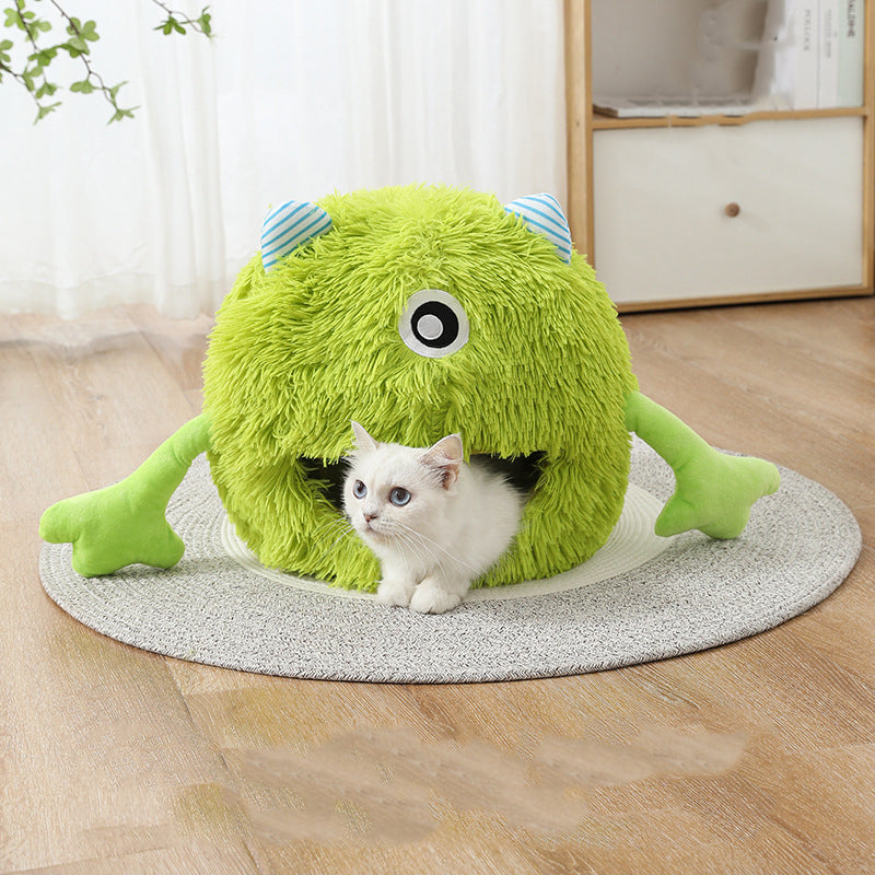 Washable Calming Cat Bed – Fluffy Round Plush Cushion for Cats & Dogs (3 Sizes)
