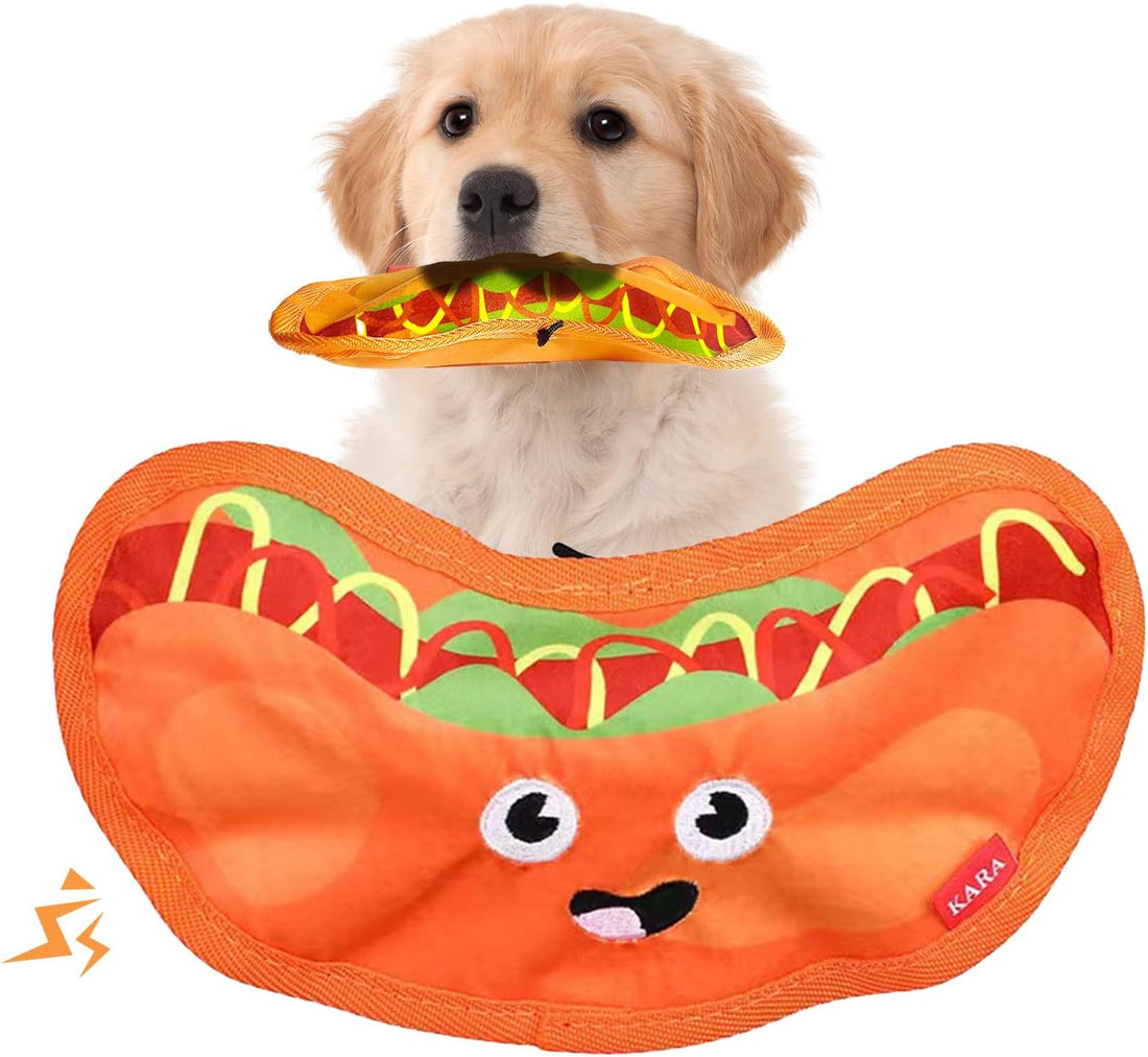 Durable Squeaky Crinkle Dog Toy Hamburger for Puppies and Dogs