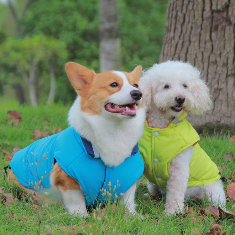 Reflective Waterproof Dog Vest – Thickened Outdoor Jacket in Blue & Green (S–5XL)