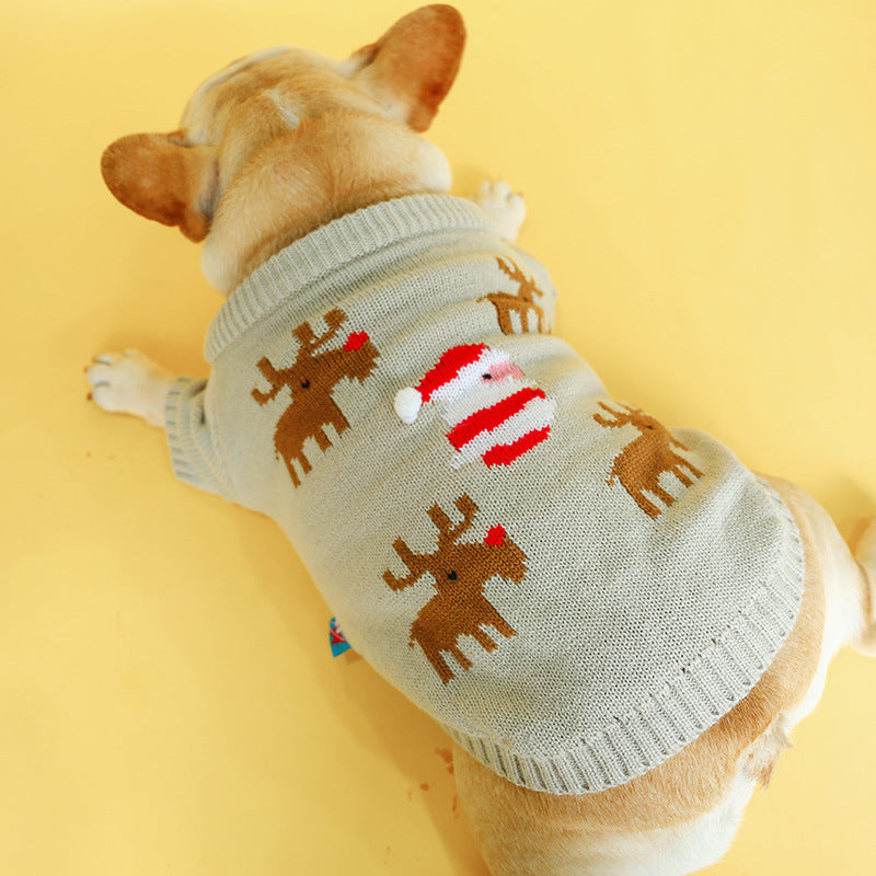 Elk Print Christmas Dog Sweater – Cozy Acrylic Holiday Knit (S–XL)
