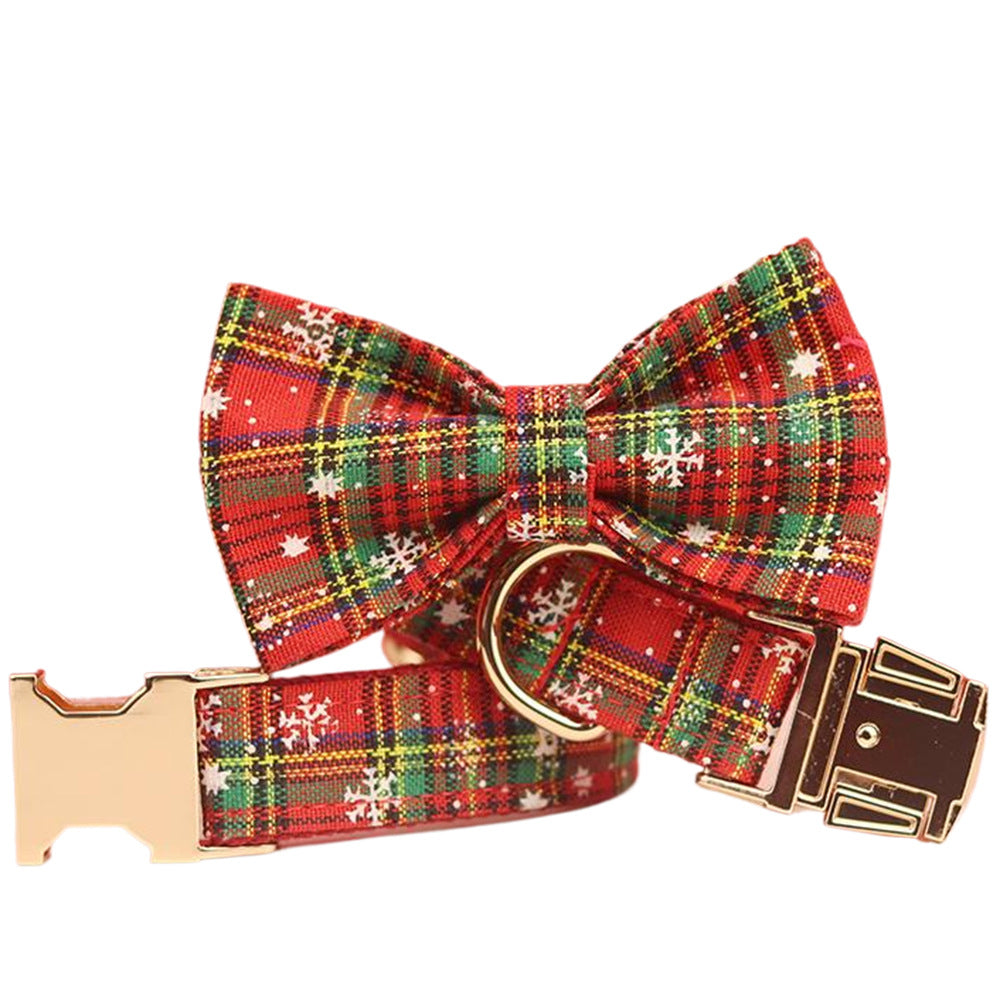 Christmas Plaid Dog Collar & Leash Set – Festive Bowknot Design (XS–XL, 5 Styles)