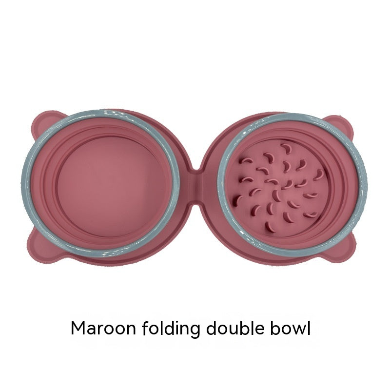 Portable Foldable Silicone Double Pet Food Bowl Non-Slip for Travel