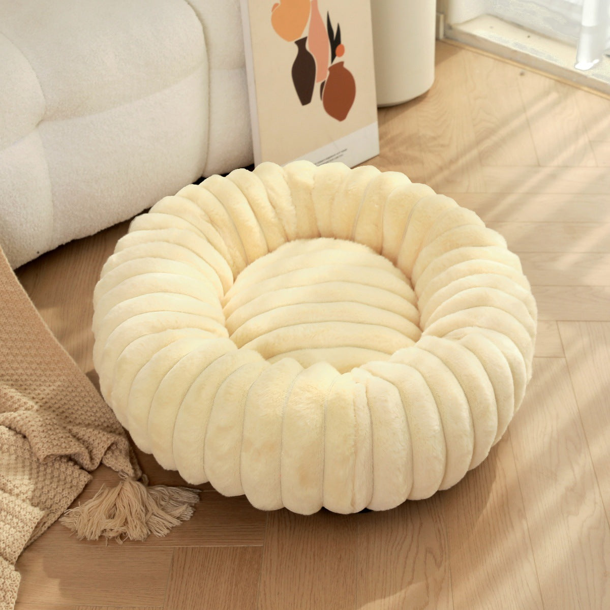 Long Hair Round Pet Bed – Warm Plush Nest for Cats & Dogs (6 Sizes, 5 Colors)