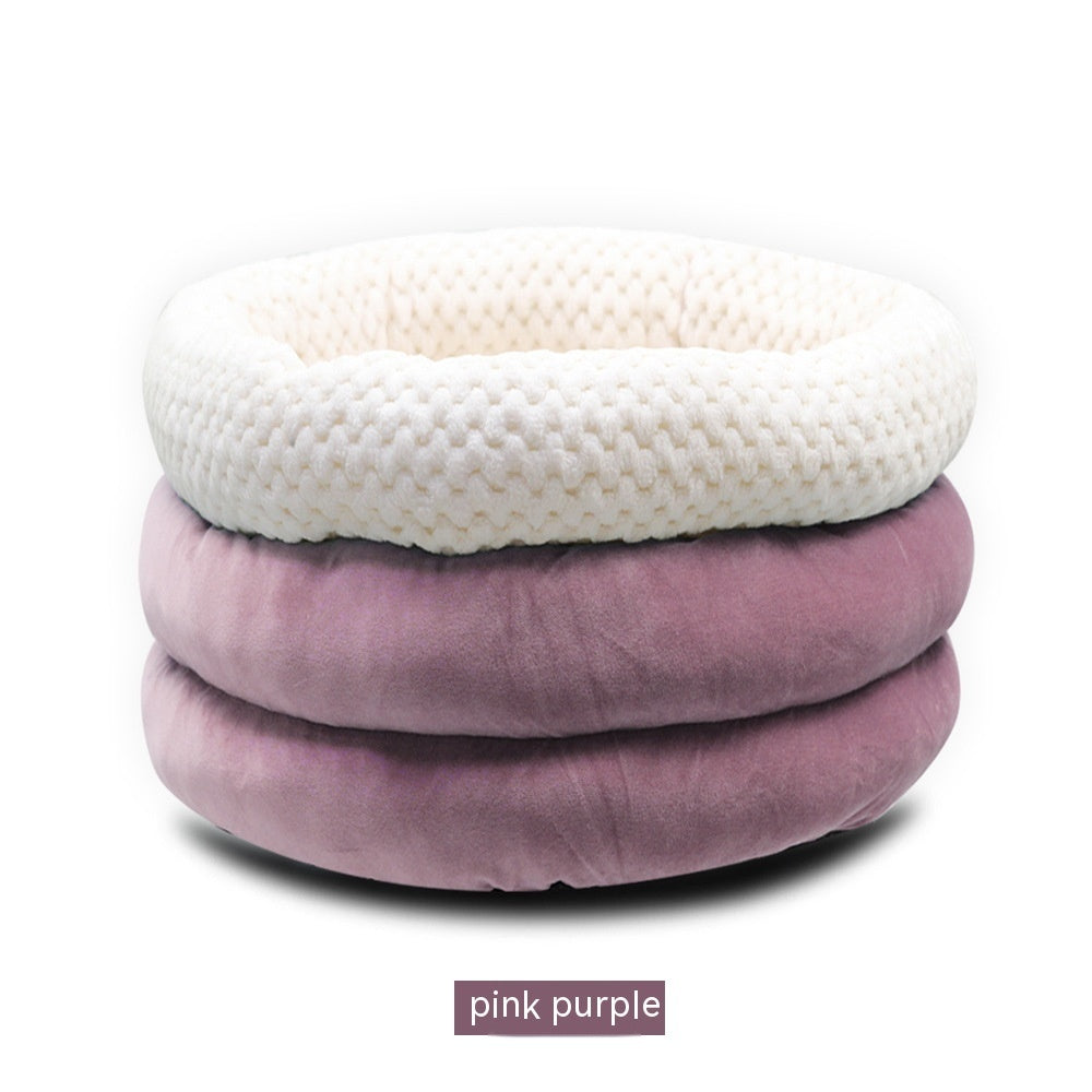Semi-Enclosed Ice Velvet Pet Bed – Deep Sleep Nest for Dogs & Cats