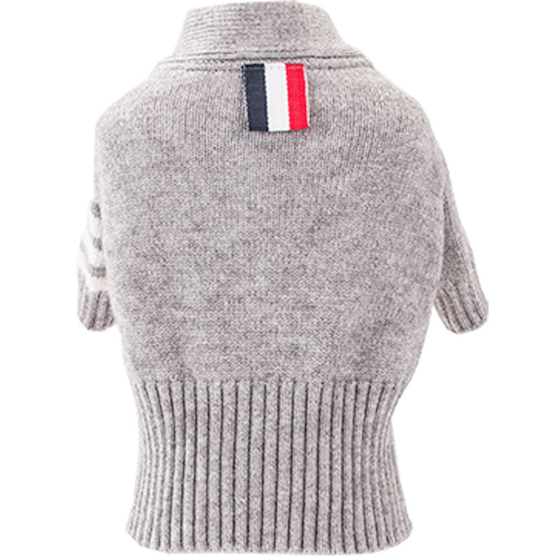 Cozy Gray Cardigan Pet Sweater – Soft Core Yarn Knit for Dogs (M–XL)
