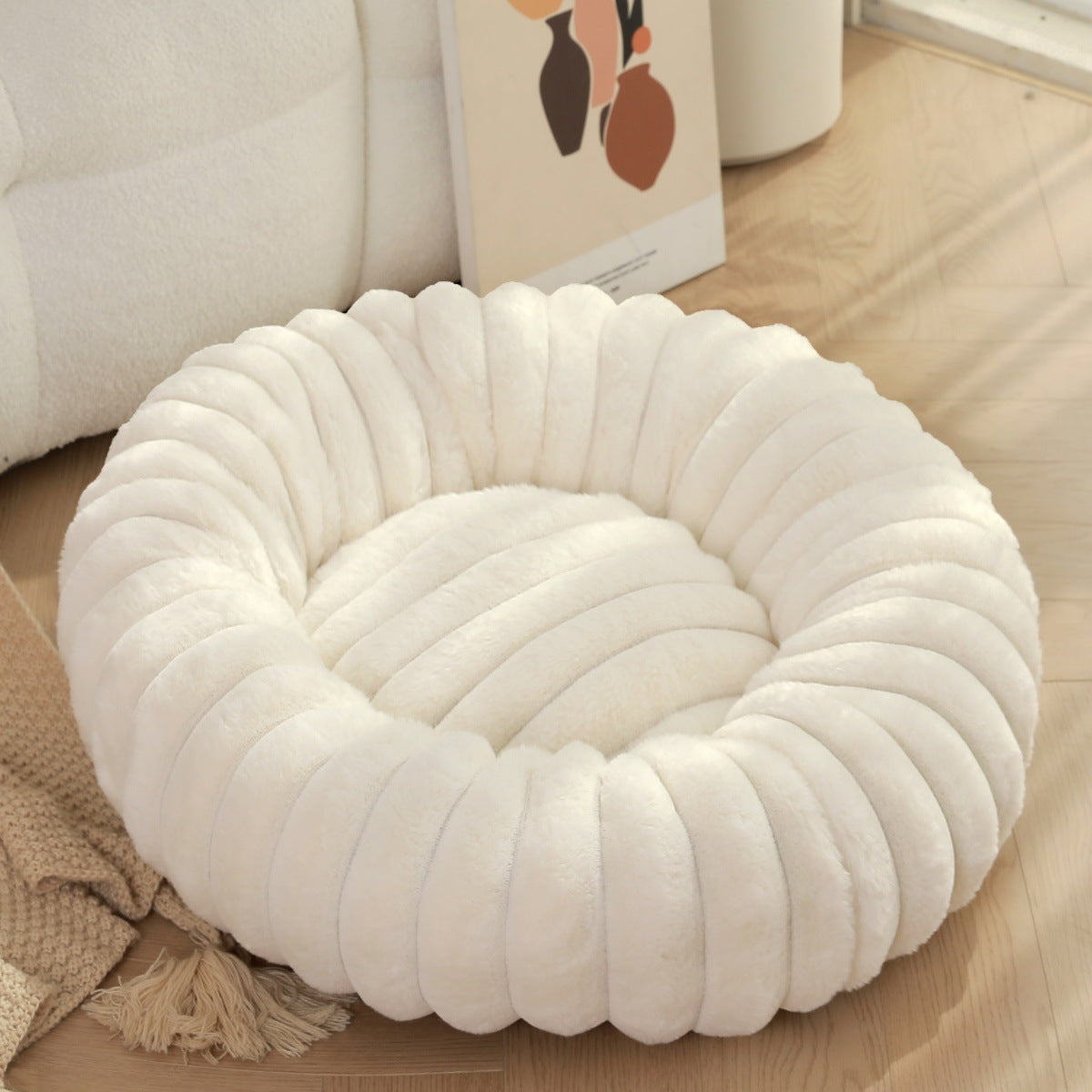 Long Hair Round Pet Bed – Warm Plush Nest for Cats & Dogs (6 Sizes, 5 Colors)