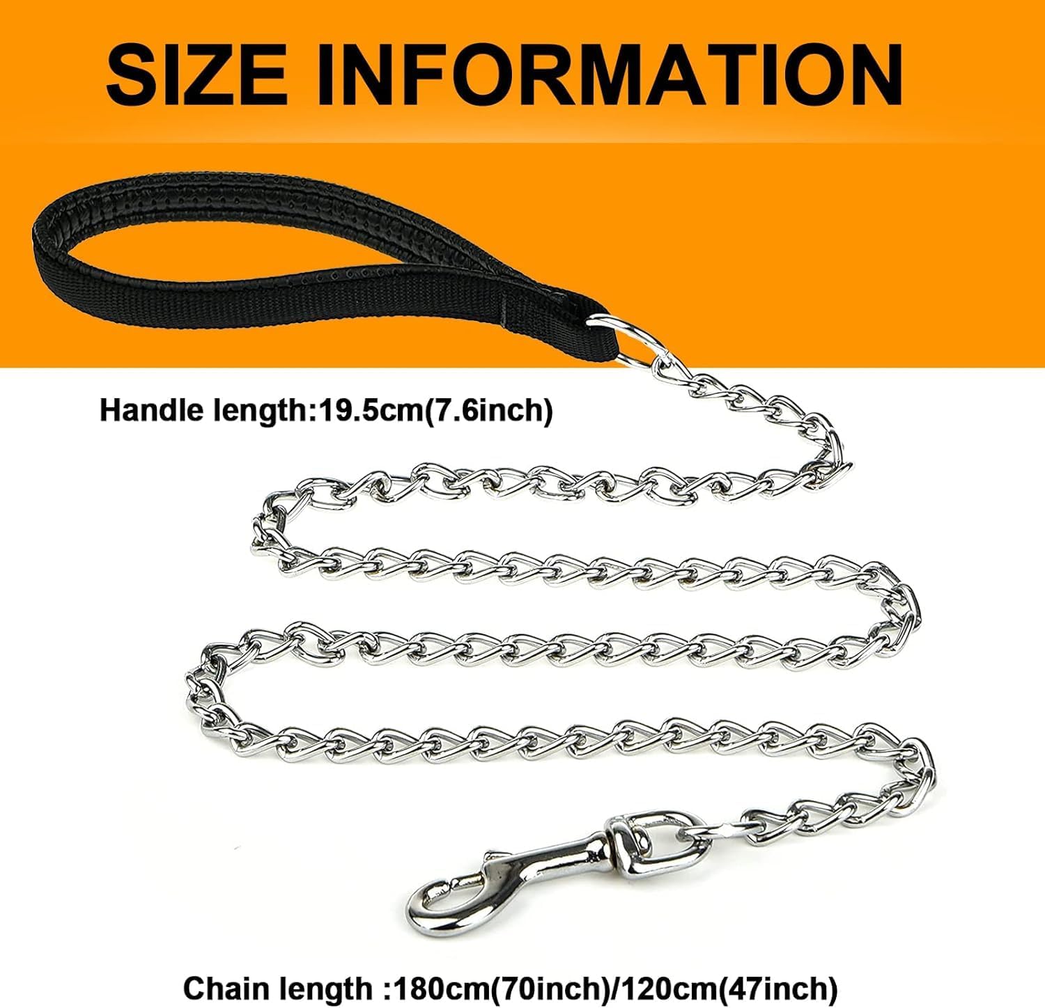 Heavy-Duty Chew-Proof Metal Dog Leash – Padded Handle, 47 in Chrome Chain (Red, Blue, Black)