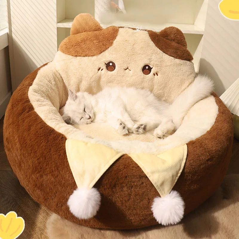 Cozy Round Pet Bed – Warm Plush Cushion for Cats & Dogs (S & M)