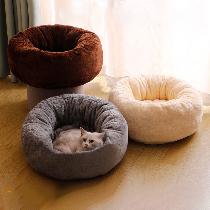 Fluffy Donut Dog Bed – Warm Arctic Fleece Cushion for Dogs & Cats (3 Sizes)