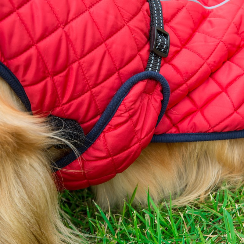 Adjustable Cotton Dog Jacket – Warm Winter Coat in Red & Navy (S–2XL)