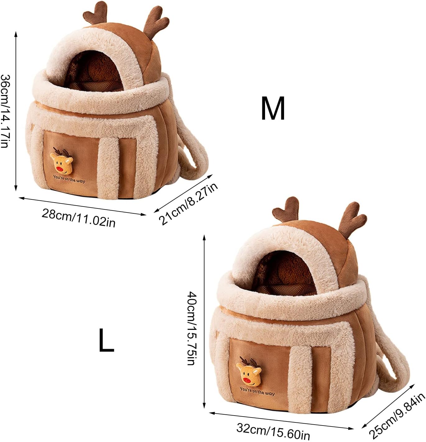 Plush Reindeer Pet Carrier Backpack with Hand Warmers for Travel