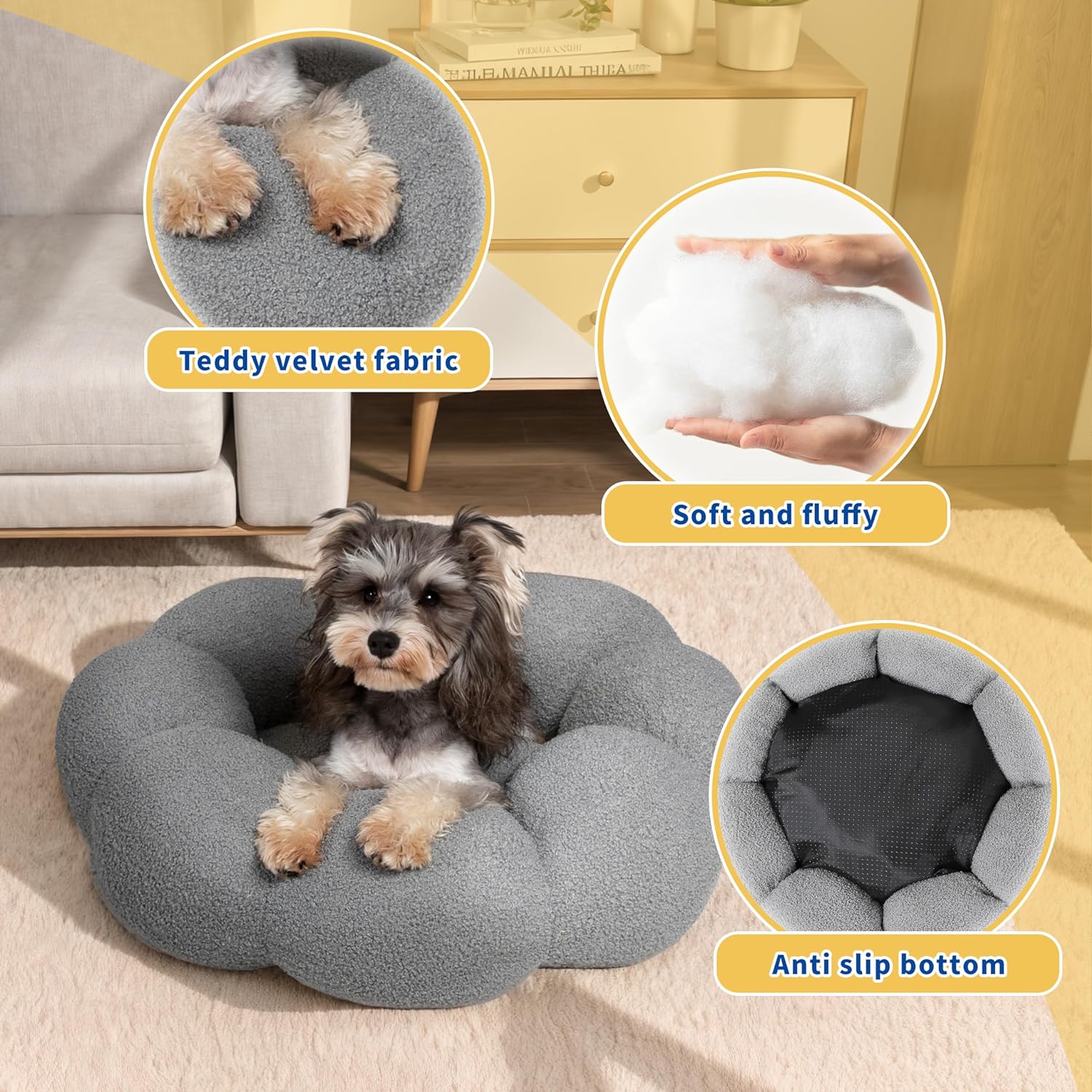Flower Calming Dog Bed – Washable Donut Cuddler in 5 Colors (S–L)