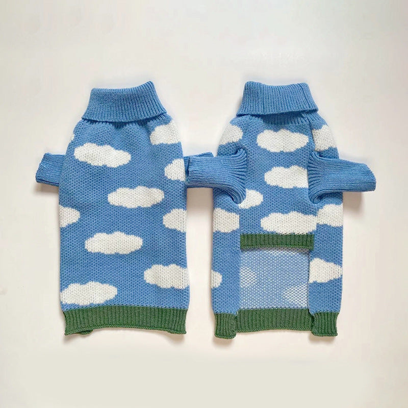 Blue Sky Jacquard Dog Sweater – Fashion Polyester Knit (XS–L)